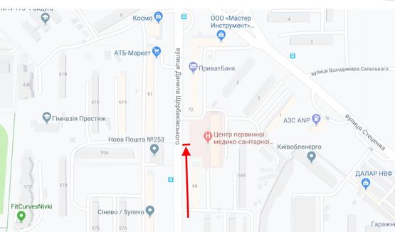 Схема рекламної площини за адресою Щербаківського вул, 70 у напрямку вул. Стеценка