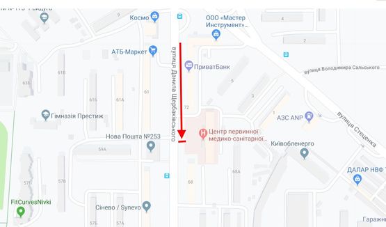 Схема рекламної площини за адресою Щербаківського вул, 70 у напрямку пр. Перемоги