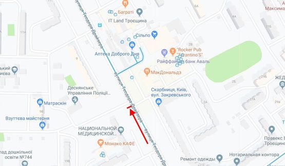 Схема рекламной плоскости по адресу Драйзера Теодора вул., 7 у напрямку вул. Маяковського