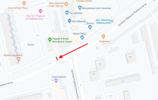 Схема рекламной плоскости по адресу Кибальчича вул., 11