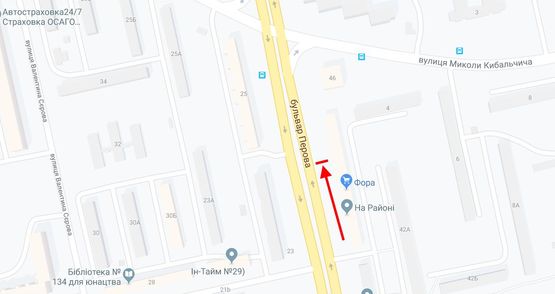 Схема рекламной плоскости по адресу Перова бул., 44 у напрямку пр. Шухевича Схема рекламной плоскости по адресу Перова бул., 44 у напрямку пр. Шухевича