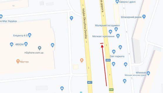 Схема рекламної площини за адресою Кільцева дорога/вул. Зодчих, 74 на розподілювачі у напрямку пр. Перемоги