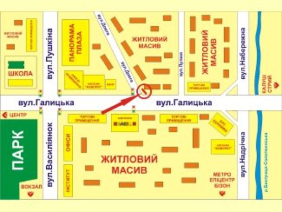 Схема рекламной плоскости по адресу Галицька - Довга перехрестя Схема рекламной плоскости по адресу Галицька - Довга перехрестя