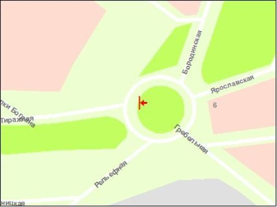 Схема рекламної площини за адресою Вул.Бородинська-вул.Гребельна -вул.Тиражная обличчям на Гребельну