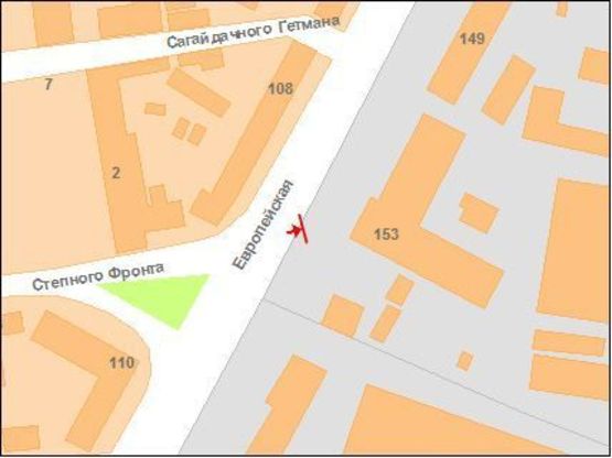 Схема рекламной плоскости по адресу Європейська вул. (Фрунзе),153 (міська податкова) Схема рекламной плоскости по адресу Європейська вул. (Фрунзе),153 (міська податкова)