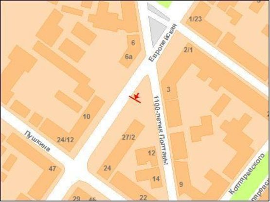 Схема рекламной плоскости по адресу 1100-річчя Полтави, вул. - Європейська вул. (Фрунзе)