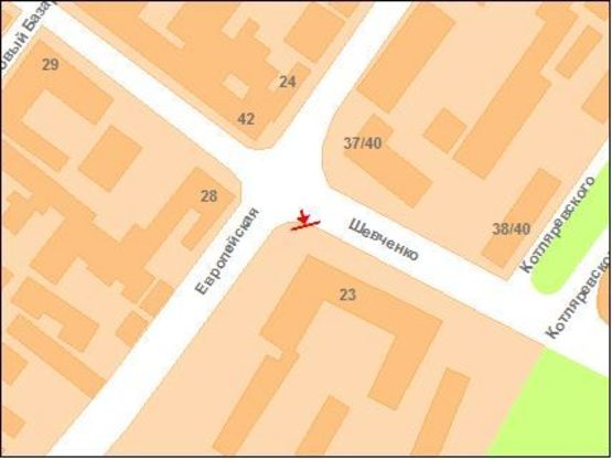 Схема рекламної площини за адресою ул.Фрунзе - ул.Шевченко(переход)