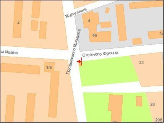 Схема рекламной плоскости по адресу І.Мазепи вул. (Калініна) та Грушевського вул. (перехр.)