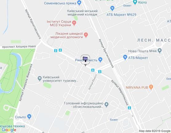 Схема рекламної площини за адресою Миропольская 27/16/вход в рынок "Юность"(А2) призма на м.Чернігівська