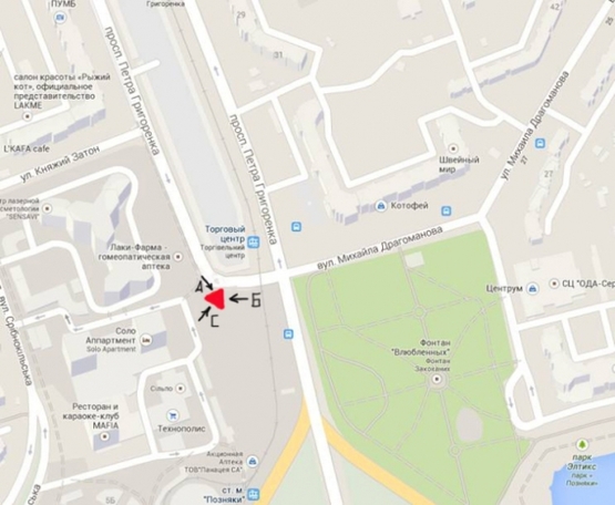 Схема рекламної площини за адресою ул. Григоренка / ул. Княжий Затон