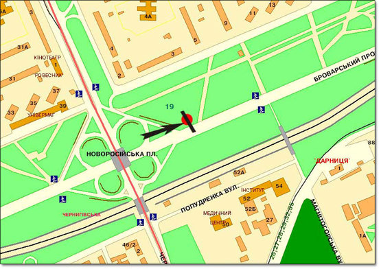 Схема рекламної площини за адресою пр.Броварской/ ст.м.Черниговская напр.выезд из города