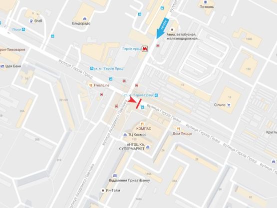 Схема рекламной плоскости по адресу Героев Труда ул. – Ак. Павлова ул., из центра Схема рекламной плоскости по адресу Героев Труда ул. – Ак. Павлова ул., из центра