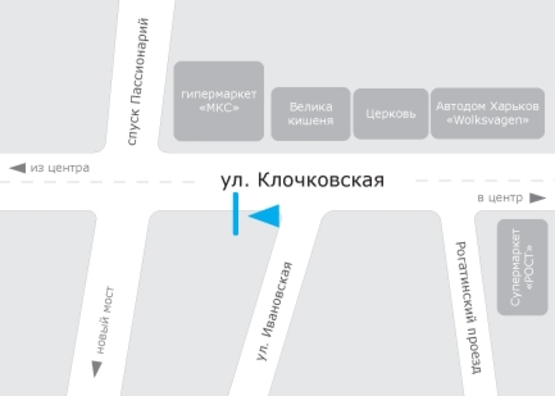 Схема рекламной плоскости по адресу Клочковская ул. (напротив церкви), из центра Схема рекламной плоскости по адресу Клочковская ул. (напротив церкви), из центра