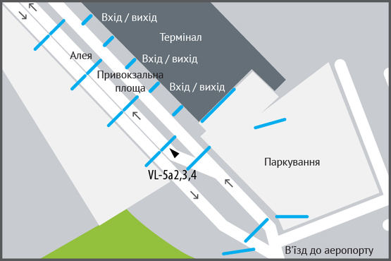 Схема рекламной плоскости по адресу Аеропорт «Львів» (алея перед терміналом), в'їзд Схема рекламной плоскости по адресу Аеропорт «Львів» (алея перед терміналом), в'їзд
