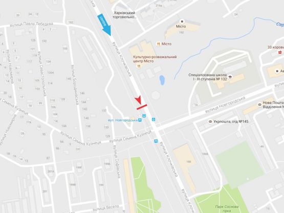 Схема рекламной плоскости по адресу Клочковская ул., 197е, в центр Схема рекламной плоскости по адресу Клочковская ул., 197е, в центр