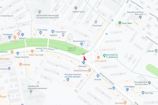 Схема рекламной плоскости по адресу 23 Августа ул., 59 - Космонавтов ул., в центр Схема рекламной плоскости по адресу 23 Августа ул., 59 - Космонавтов ул., в центр