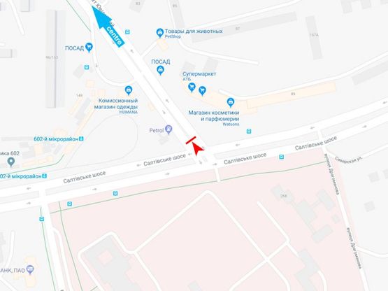 Схема рекламної площини за адресою Юбилейный пр-т - Салтовское Шоссе, в центр Схема рекламної площини за адресою Юбилейный пр-т - Салтовское Шоссе, в центр