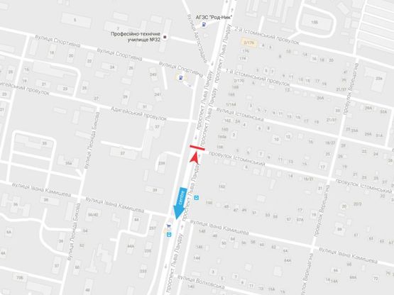 Схема рекламної площини за адресою Льва Ландау пр-т, 158/1, в центр Схема рекламної площини за адресою Льва Ландау пр-т, 158/1, в центр