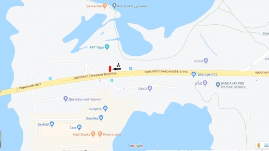 Схема рекламной плоскости по адресу просп. Генерала Ватутина, напротив ТРЦ "Скай Молл", маг. "АШАН" в напр. просп. С. Бандеры Схема рекламной плоскости по адресу просп. Генерала Ватутина, напротив ТРЦ "Скай Молл", маг. "АШАН" в напр. просп. С. Бандеры