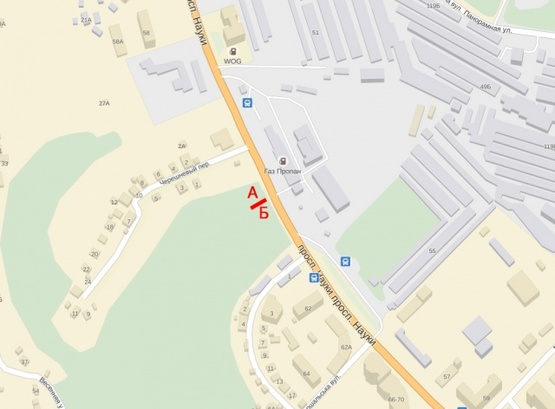 Схема рекламной плоскости по адресу Науки пр-т, напротив дома №53 Схема рекламной плоскости по адресу Науки пр-т, напротив дома №53