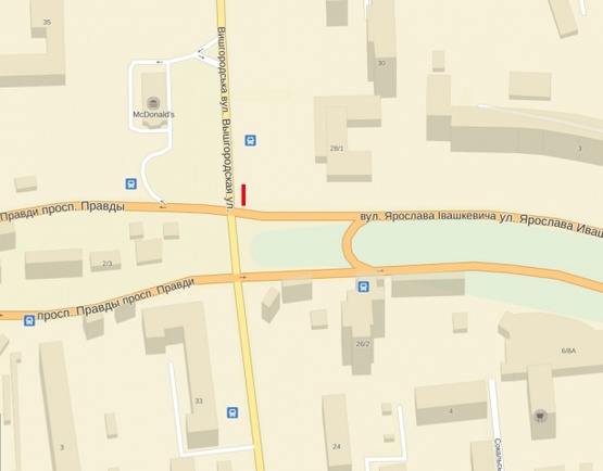 Схема рекламної площини за адресою Ивашкевича - пересечение с ул. Вышгородская, светофорная зона, на пр. Правды Схема рекламної площини за адресою Ивашкевича - пересечение с ул. Вышгородская, светофорная зона, на пр. Правды