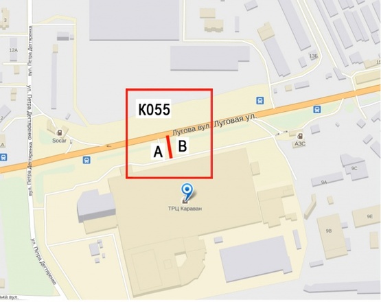 Схема рекламной плоскости по адресу Луговая 12, возле ТРЦ Караван Схема рекламной плоскости по адресу Луговая 12, возле ТРЦ Караван