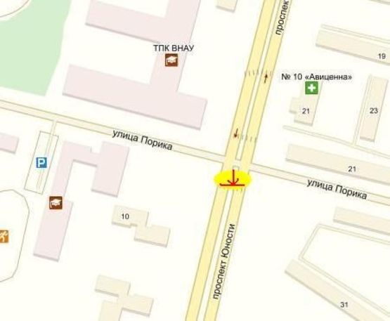 Схема рекламной плоскости по адресу перехрестя проспекту Юності/вул. Порика  (північ) Схема рекламной плоскости по адресу перехрестя проспекту Юності/вул. Порика  (північ)