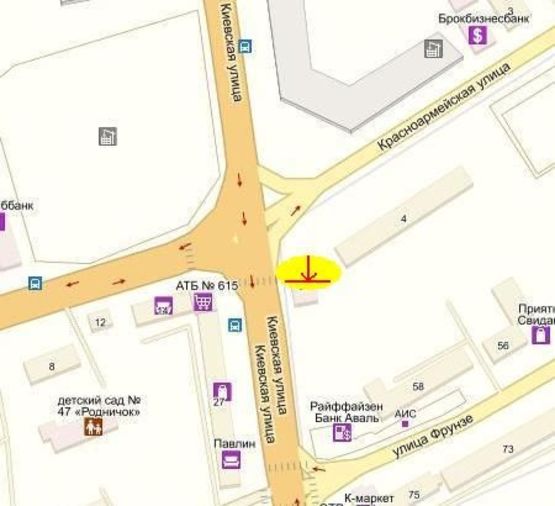 Схема рекламной плоскости по адресу перехрестя вул. Київська /вул. Стрілецька, Б