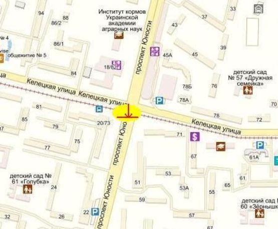 Схема рекламної площини за адресою перехрестя проспекту Юності/вул. Келецькая (північ)