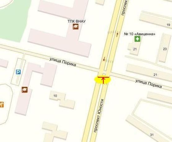 Схема рекламної площини за адресою перехрестя проспекту Юності/вул. Порика  (південь)