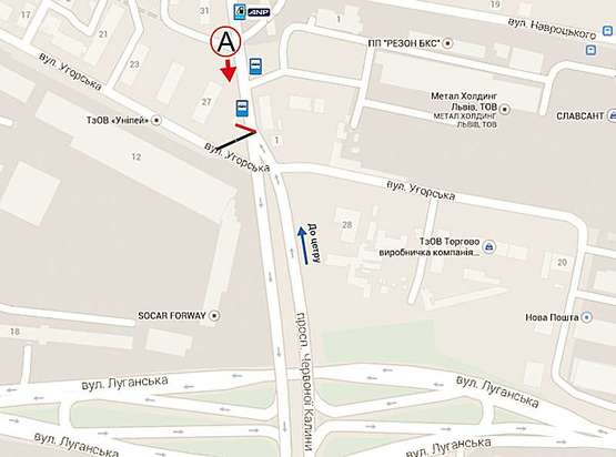 Схема рекламної площини за адресою пр.Червоної Калини - вул. Угорська Схема рекламної площини за адресою пр.Червоної Калини - вул. Угорська