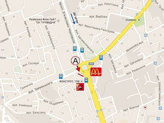 Схема рекламної площини за адресою Липинського - пр. Чорновола (ЦНТІ)