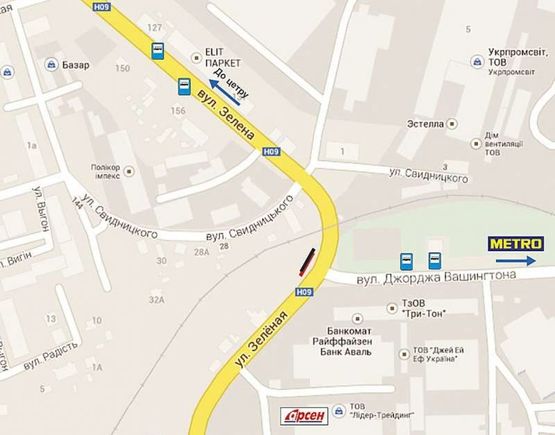 Схема рекламной плоскости по адресу Зелена - вул. Дж. Вашінгтона,  нижній Схема рекламной плоскости по адресу Зелена - вул. Дж. Вашінгтона,  нижній