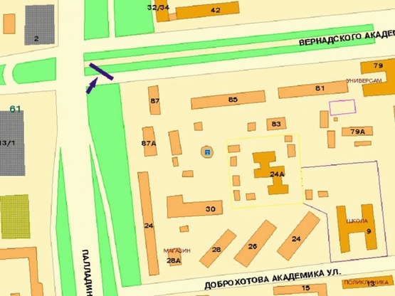 Схема рекламной плоскости по адресу Палладина Академика пр-т, возле б-ра Вернадского, дорога на Пуща-Водицу