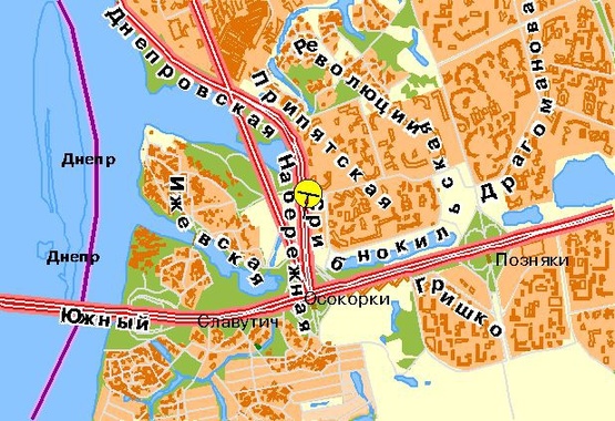 Схема рекламної площини за адресою Днепровская набережная, возле ул.Княжий Затон, от пр-та Бажана, в центр