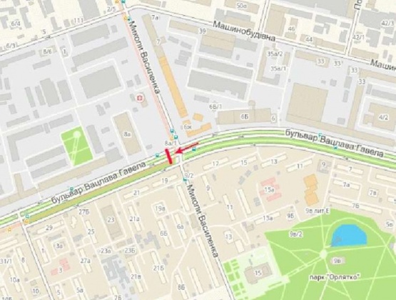 Схема рекламной плоскости по адресу Василенко ул., возле б-ра Лепсе, на разделителе, из центра Схема рекламной плоскости по адресу Василенко ул., возле б-ра Лепсе, на разделителе, из центра