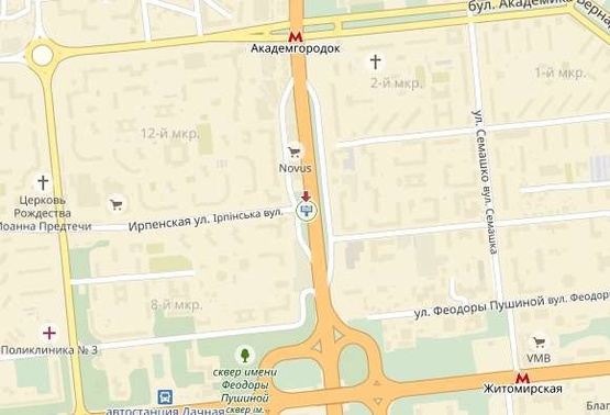 Схема рекламної площини за адресою Палладина Академика пр-т, в сторону ст.м.Академгородок, к пр-ту Победы