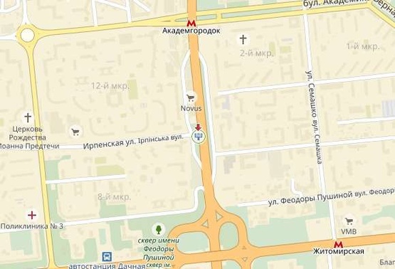 Схема рекламной плоскости по адресу Палладина Академика пр-т, в сторону ст.м.Академгородок, к пр-ту Победы