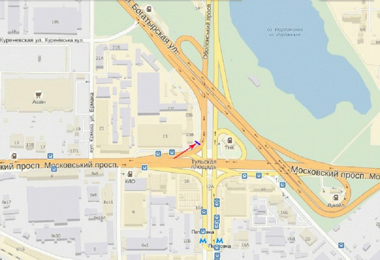 Схема рекламной плоскости по адресу Бандеры Степана пр-т 23, возле ст.м.  Почайна, на територии автостоянки