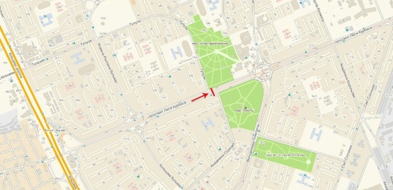 Схема рекламної площини за адресою Мост пешеходный через линию скоростного трамвая возле кинотеатра "Лейпциг" в центр