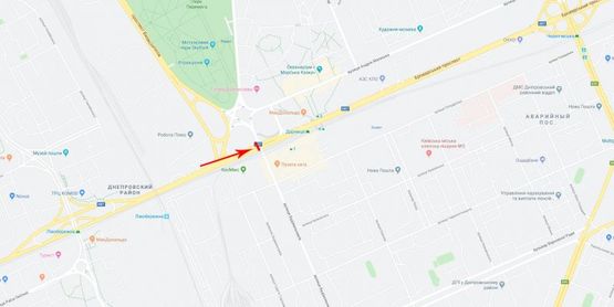 Схема рекламної площини за адресою Броварской пр-т/ул. Строителей, под мостом, из центра