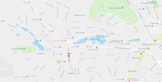 Схема рекламної площини за адресою Кайсарова ул. / Каменщиков ул. в центр