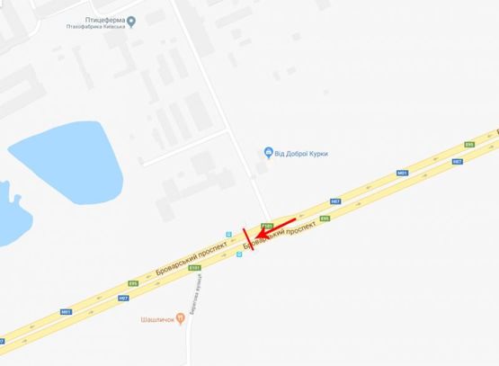 Схема рекламной плоскости по адресу Броварской пр-т, пешеходный мост около птицефабрики