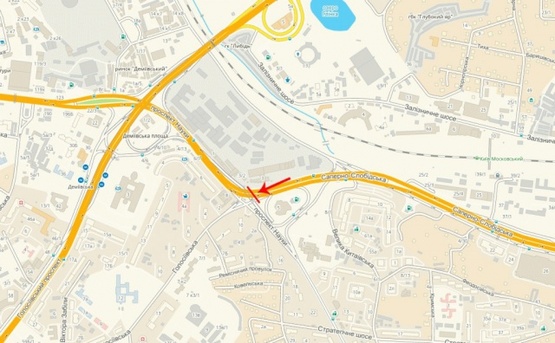 Схема рекламной плоскости по адресу Путепровод на пересечении Науки пр-т и магистрали непрерывного движения, к Демеевской пл.