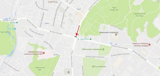 Схема рекламной плоскости по адресу Телиги Е.ул., возле ул.Щусева, рядом ст.м.Дорогожичи, к ст.м.Шулявская