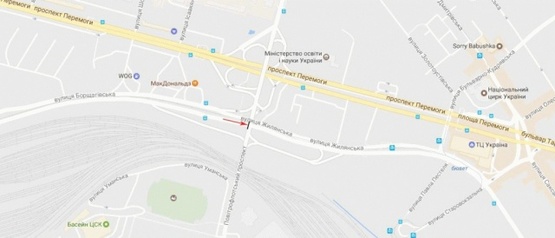 Схема рекламной плоскости по адресу Мост через р. Лыбидь по Воздухофлотском пр-т (до универмага Украина)