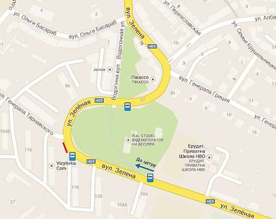 Схема рекламной плоскости по адресу Зелена - вул. Тарнавського   ресторан Пантао