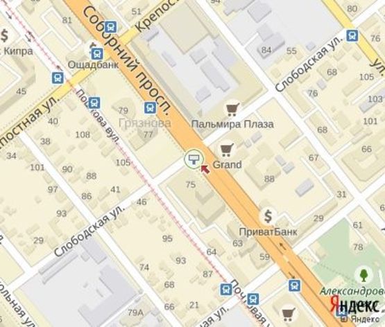 Схема рекламной плоскости по адресу Соборный пр.,75 ЦЕНТРАЛЬНАЯ ЗОНА.Напротив ТЦ "Grand"