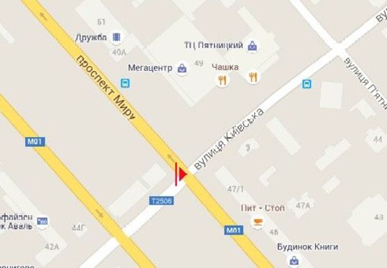 Схема рекламной плоскости по адресу Мира пр. - Киевская ул. - Щорса ул.