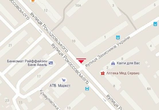 Схема рекламної площини за адресою Рокосовского ул., 10 - Защитников Украины ул., 1